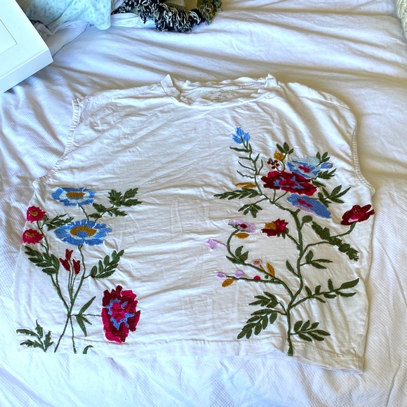 Anthropologie Tops - Anthropologie White Blouse with Colorful Floral Embroidery
